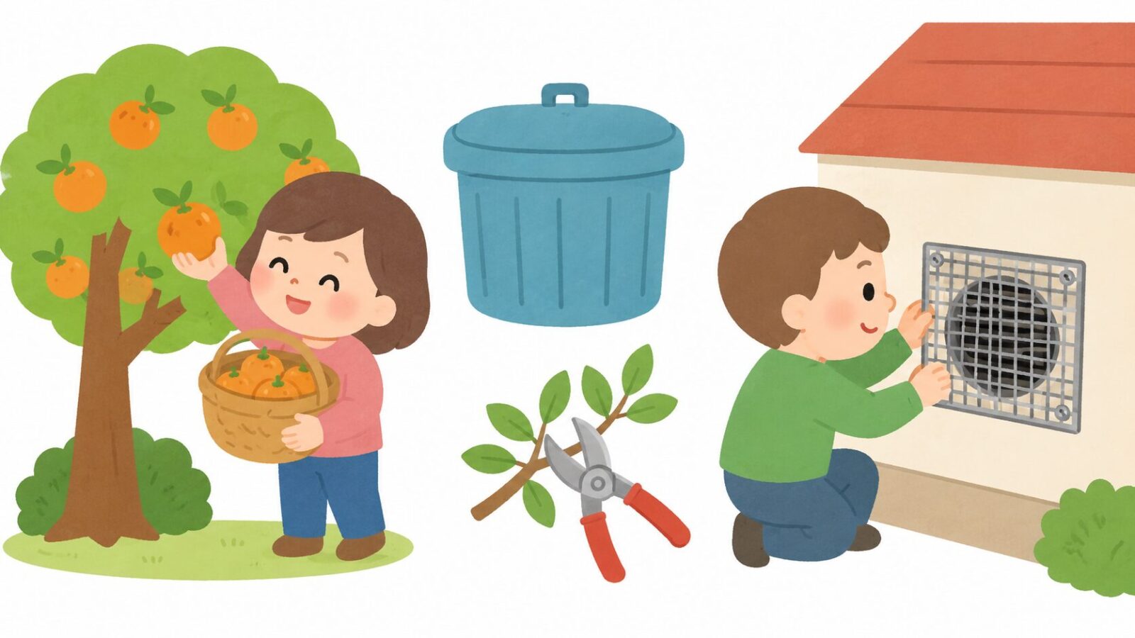 大和市の住宅でハクビシンの侵入を予防する対策を示すイラスト
