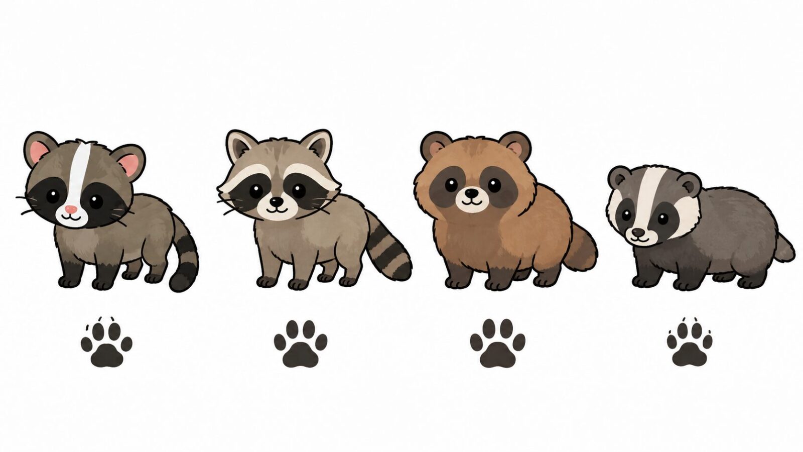 ハクビシンとアライグマの外見の違いと被害サインを比較したイラスト
