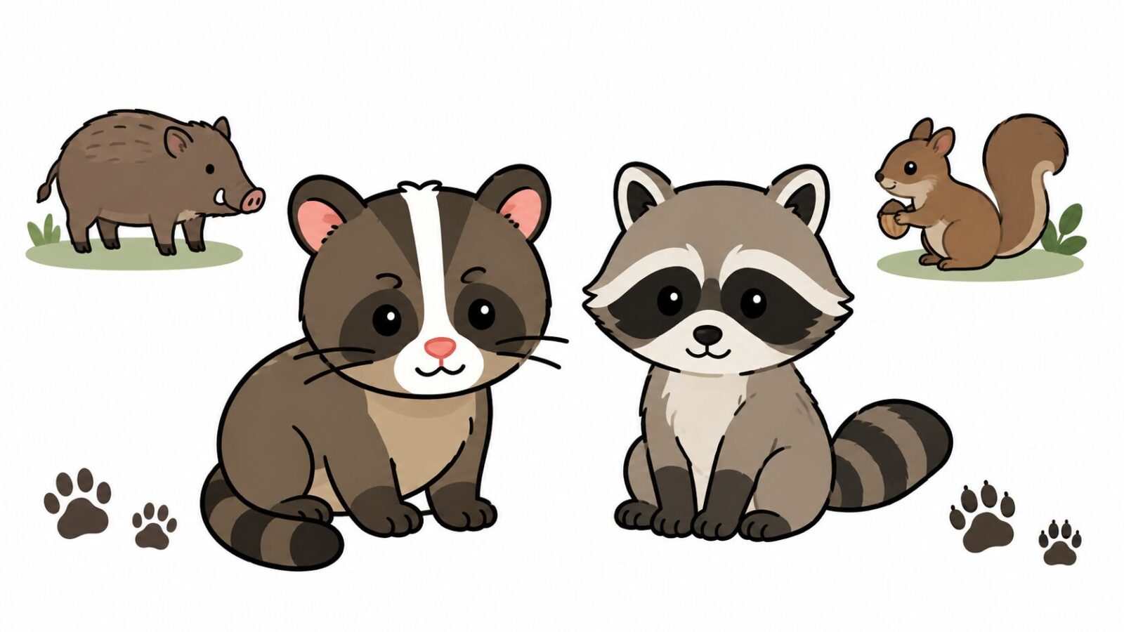ハクビシンとアライグマの特徴や被害サインを見分けるイラスト