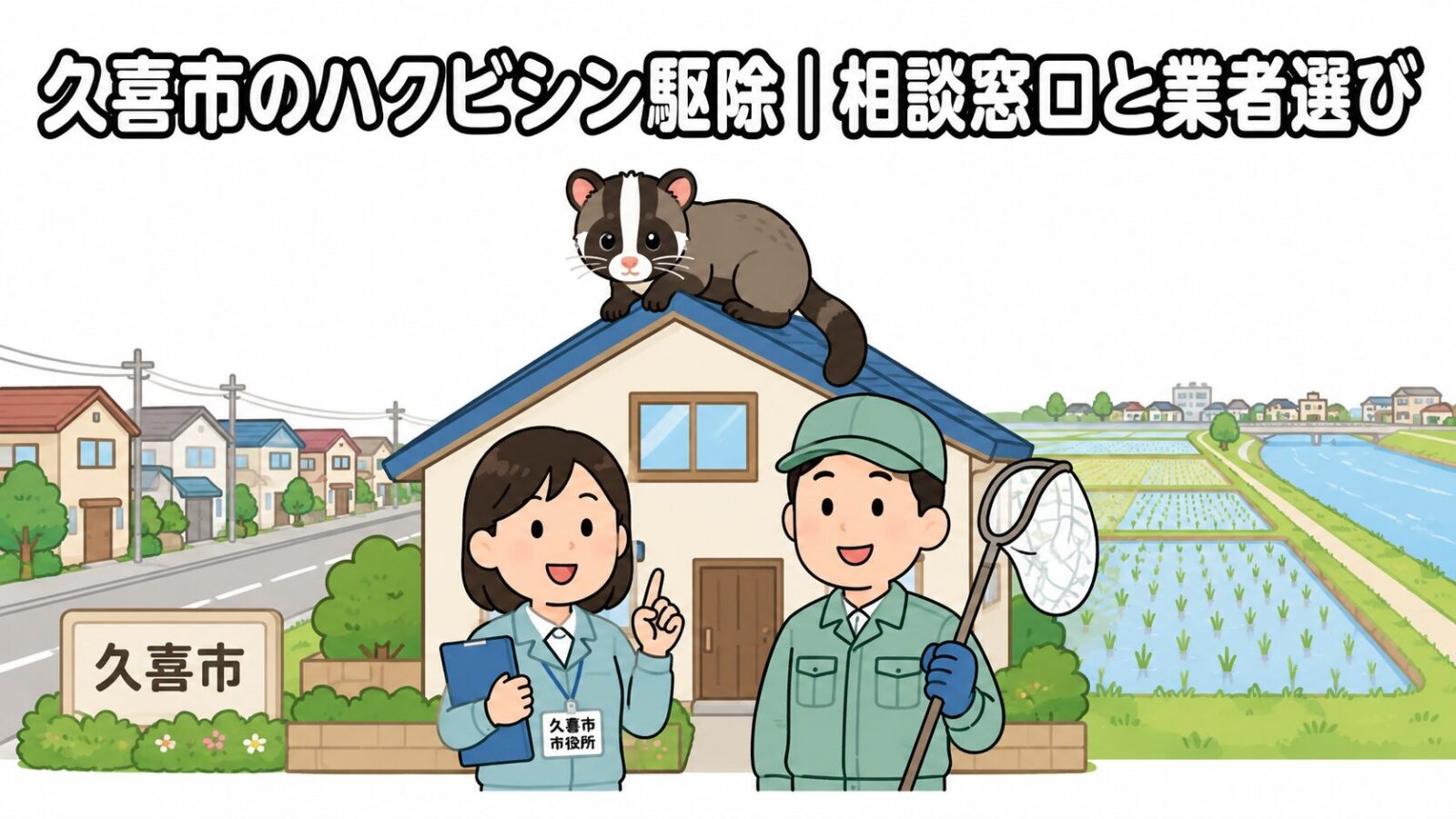久喜市ハクビシン駆除 メインアイキャッチ のいらすとや風イラスト