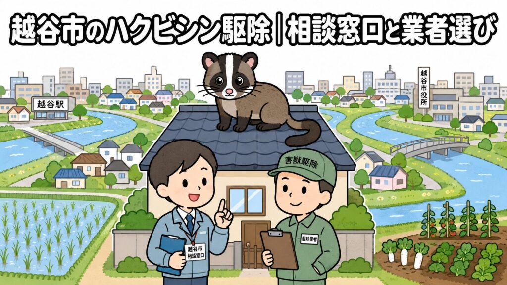 越谷市ハクビシン駆除 メインアイキャッチ のいらすとや風イラスト