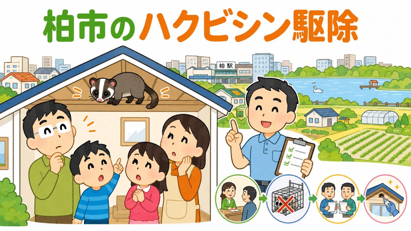 柏市ハクビシン駆除 メインアイキャッチ のいらすとや風イラスト