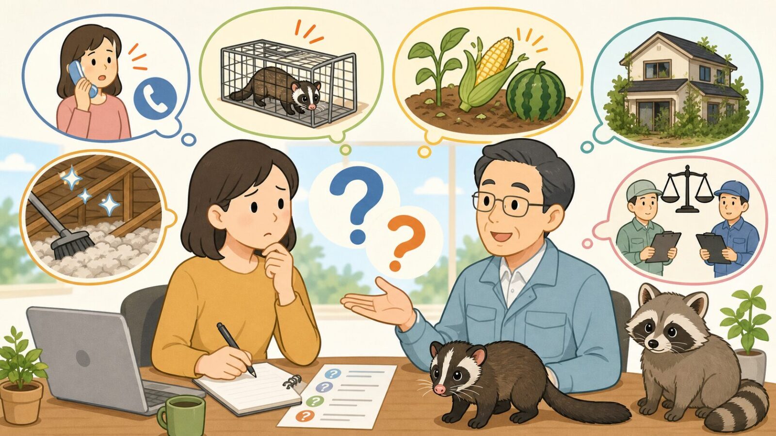 松戸市のハクビシン駆除に関するよくある質問をまとめたイラスト