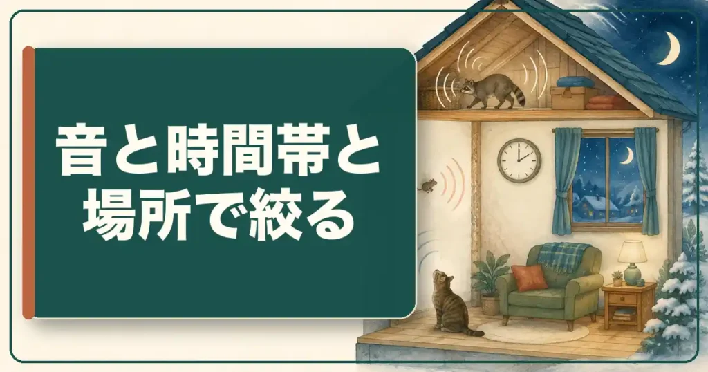 冬の壁の中のカリカリ音を3つの軸で絞り込む