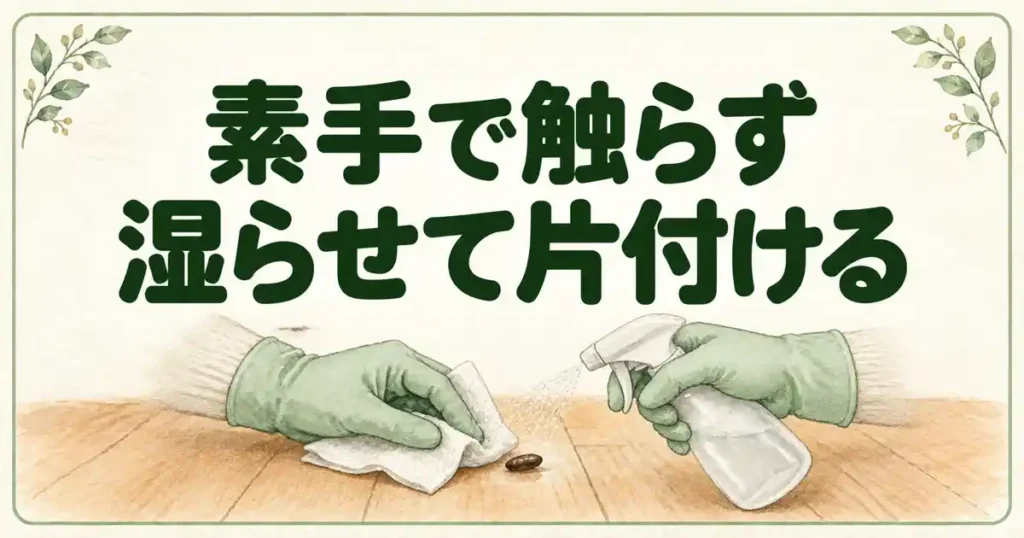 素手で触らず湿らせて片付ける